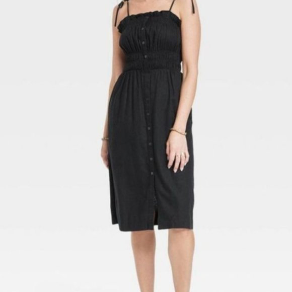 Universal Thread Sleeveless Dress Women's Medium Black Midi Faux Buttons NWT - Picture 2 of 6